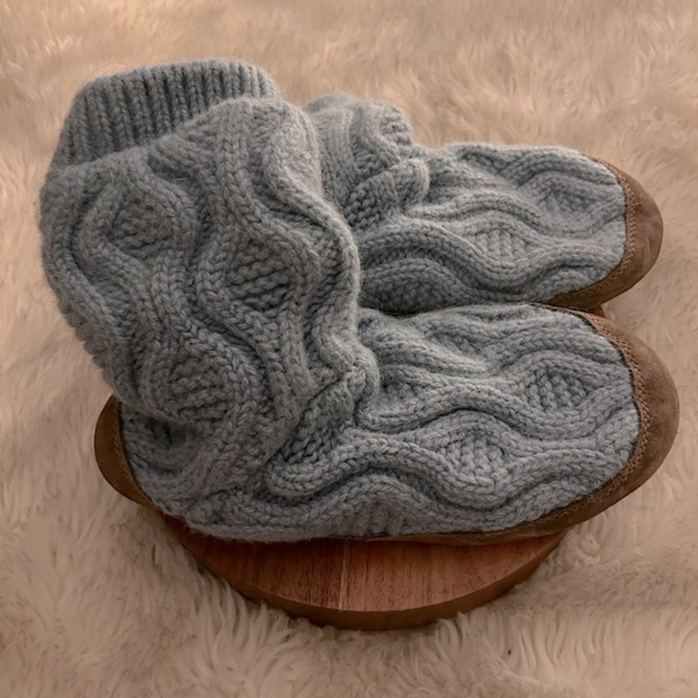 L.L. Bean Cable Knit Slipper Sock Leather Slippers  Womens size 7.5